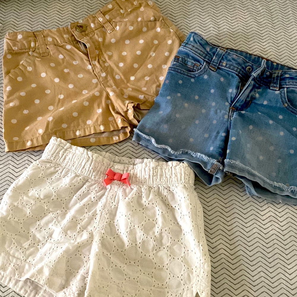 3 CHEROKEE + Wonder Nation girls shorts 5/6 polka dots